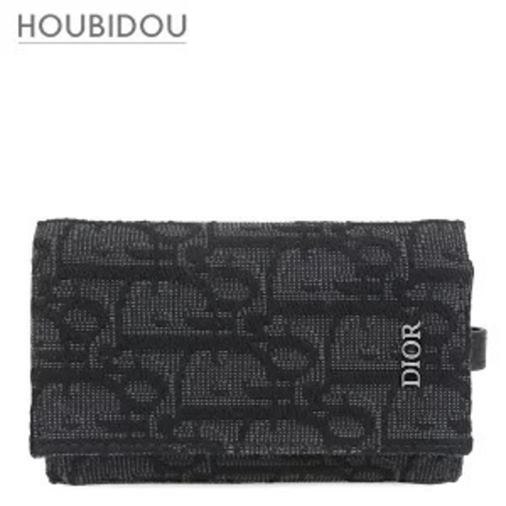Christian Dior Key Case Wallet Oblique Jacquard Calfskin Black